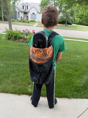 Black Canvas Backpack with Orange Accent - Unbranded